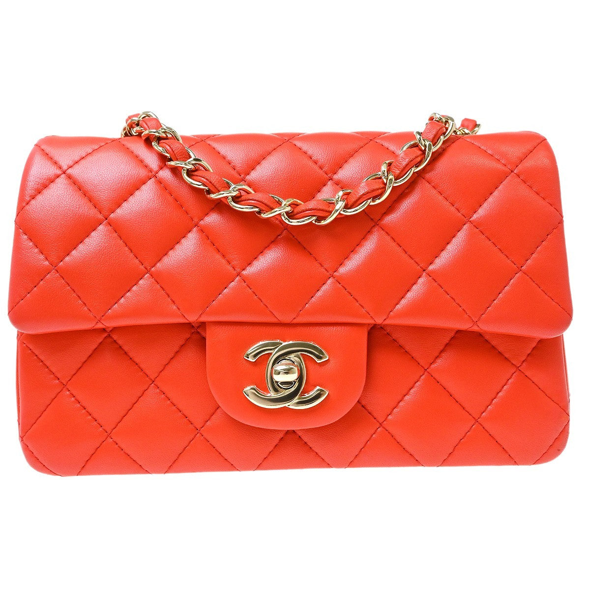 Chanel Classic Single Flap Quilted Lambskin Orange Leather Shoulder Bag Bag (Pre-Owned)