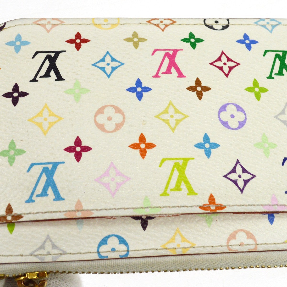 Louis Vuitton Pochette Clés Nm Monogram Multicolor Canvas White Calfskin Wallets Accessory (Pre-Owned)