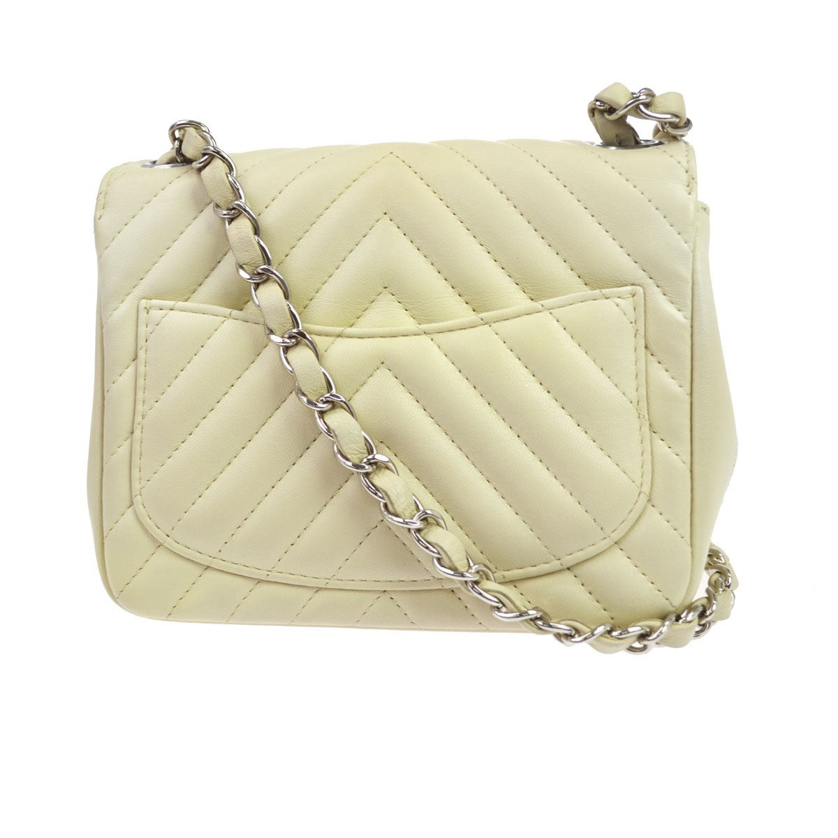 Chanel Classic Single Flap Chevron Lambskin Beige Leather Handbag (Pre-Owned)