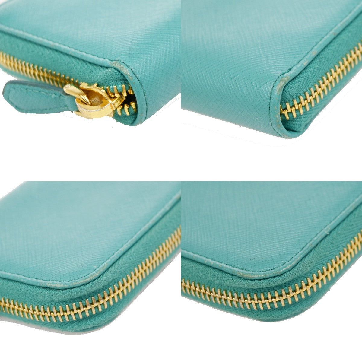 Prada Zip Around Saffiano Leather Blue Leather Wallets Accessory (Pre-Owned)