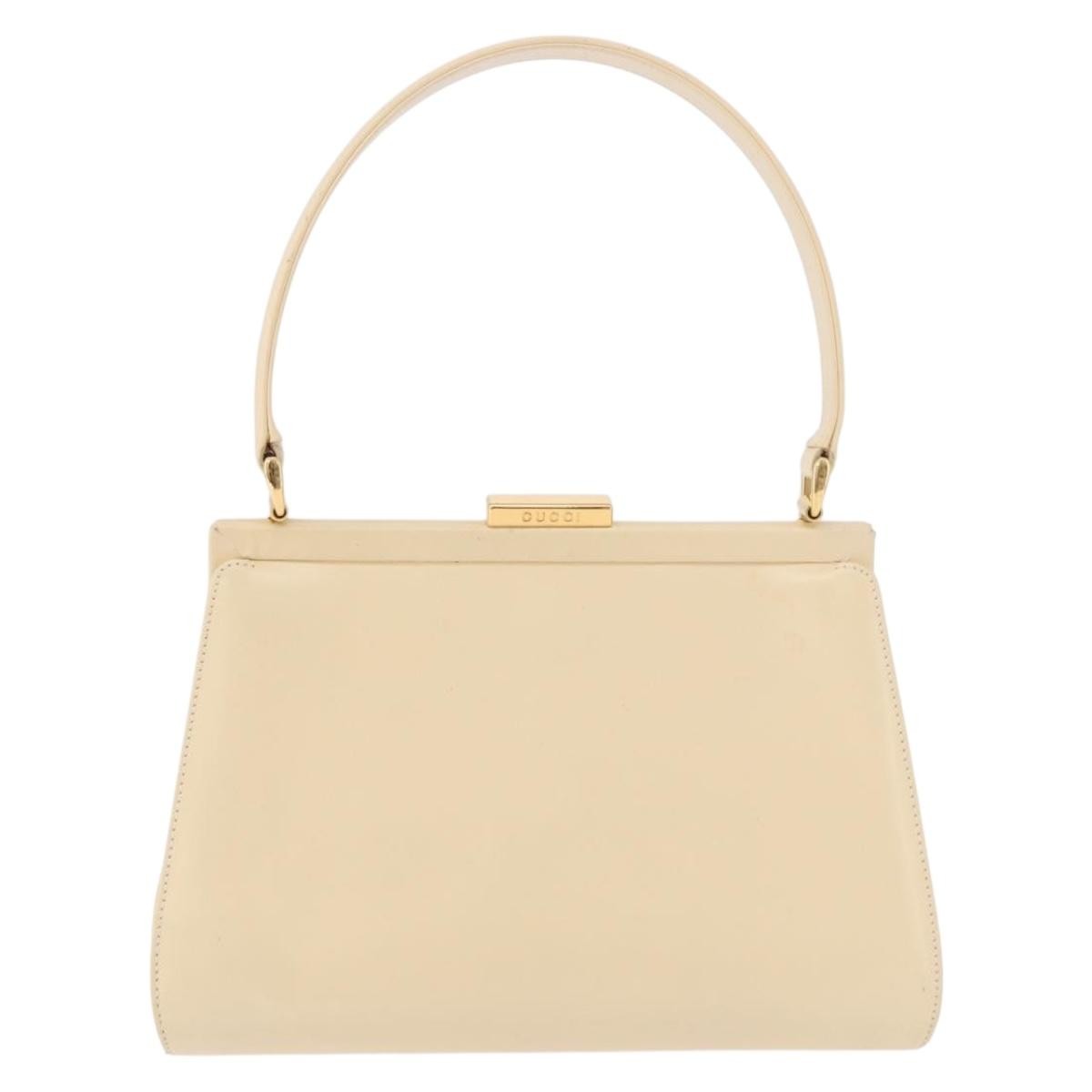 Gucci Vintage Convertible Box Leather Beige Patent_Leather Handbag (Pre-Owned)