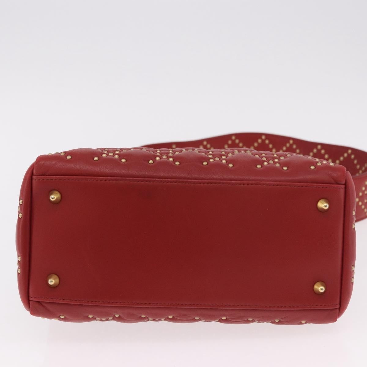 Christian Dior Supple Lady Dior Cannage Studded Lambskin Red Leather Handbag (Pre-Owned)