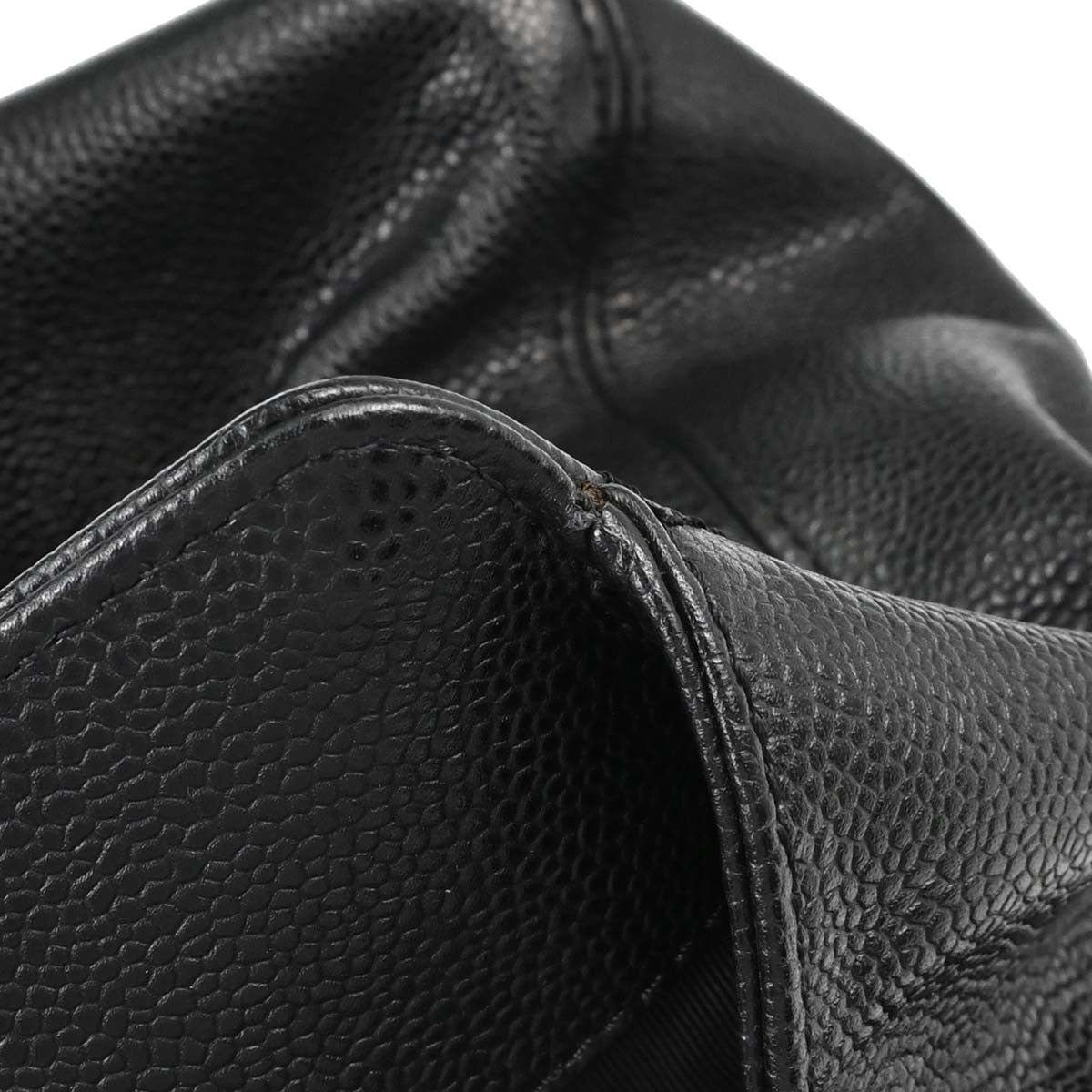 Chanel Vintage Wooden Caviar Black Leather Tote Bag Bag (Pre-Owned)
