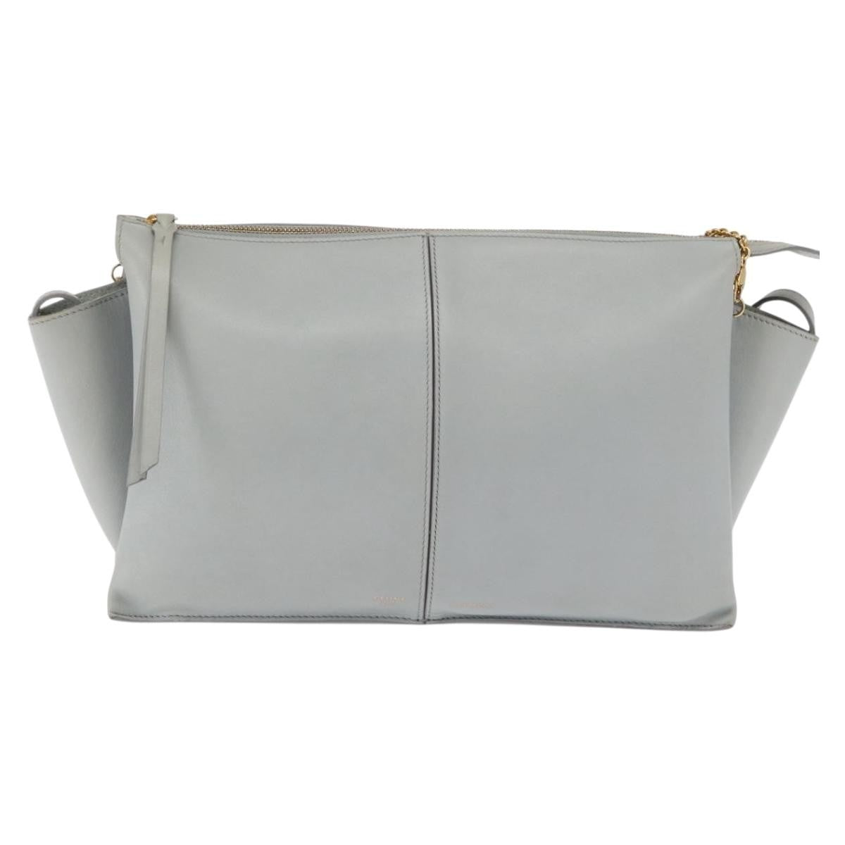 Celine Tri-Fold Clutch On Chain Smooth Leather Gray Leather Clutche & Pouche Bag (Pre-Owned)