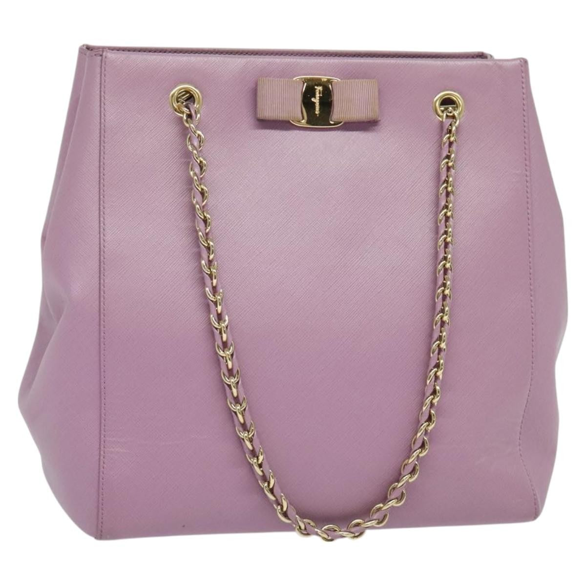 Salvatore Ferragamo Vara Bow Chain Tote Leather Purple Leather Tote Bag Bag (Pre-Owned)