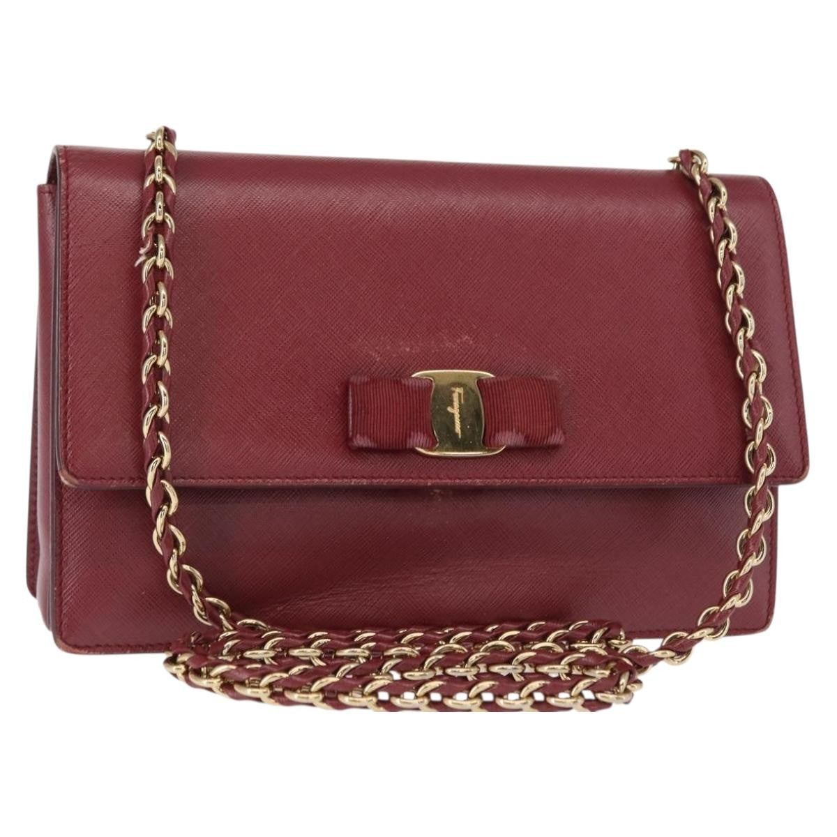 Salvatore Ferragamo Vala Chain Leather Burgundy Leather Shoulder Bag Bag (Pre-Owned)