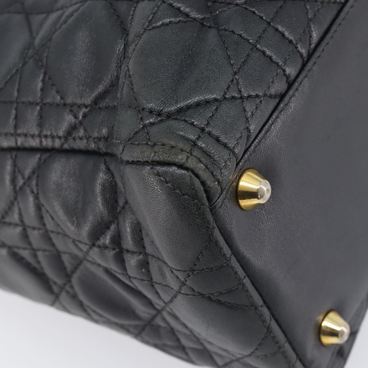 Christian Dior Vintage Lady Dior Cannage Quilt Lambskin Black Leather Handbag (Pre-Owned)