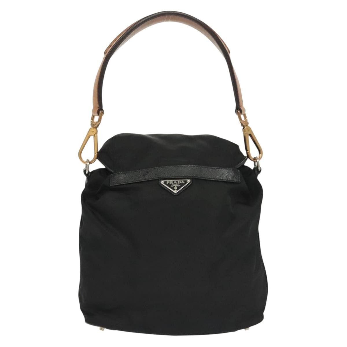 Prada Double Pocket Drawstring Tessuto Black Nylon Shoulder Bag Bag (Pre-Owned)