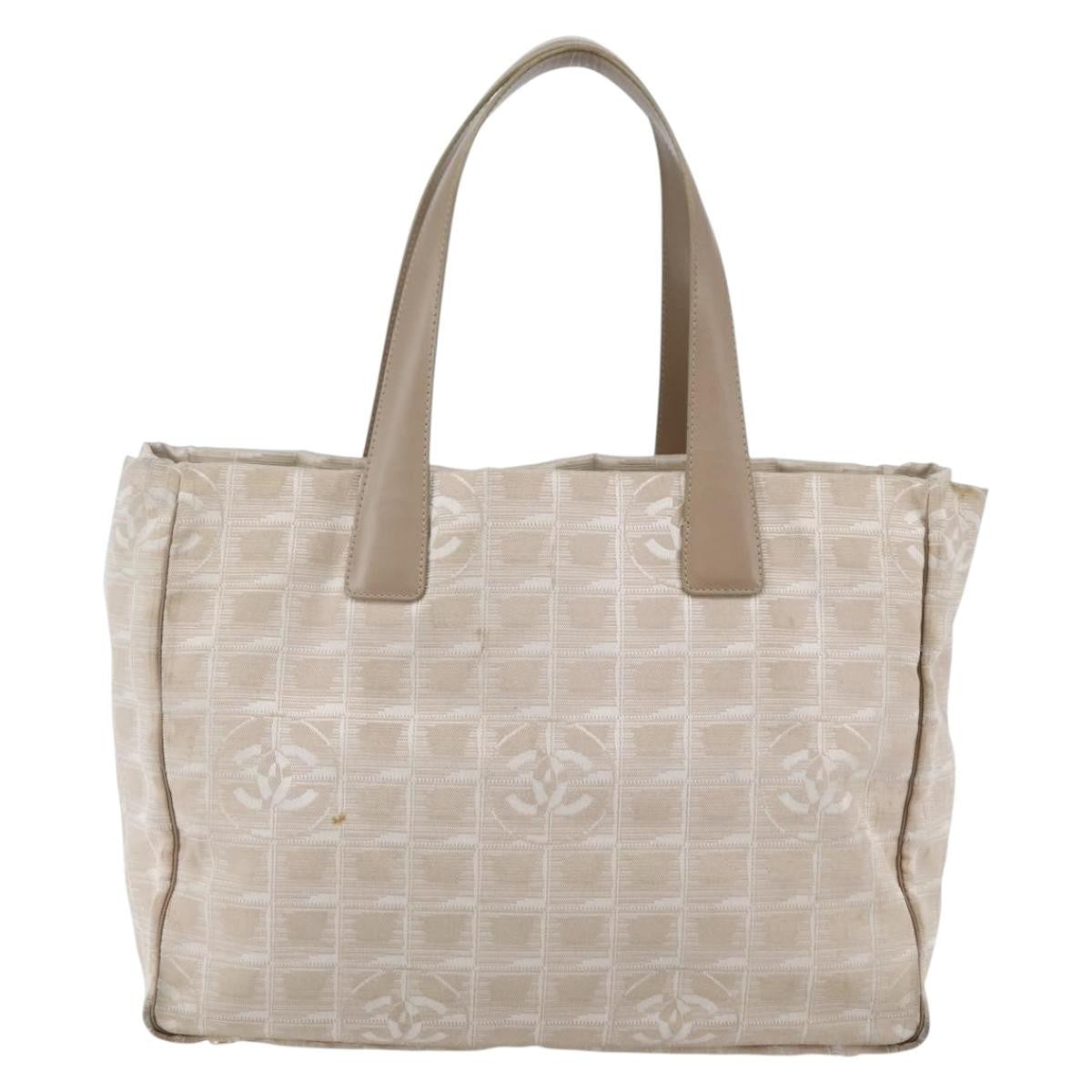 Chanel Travel Line Tote Nylon Beige Nylon Bag (Pre-Owned)