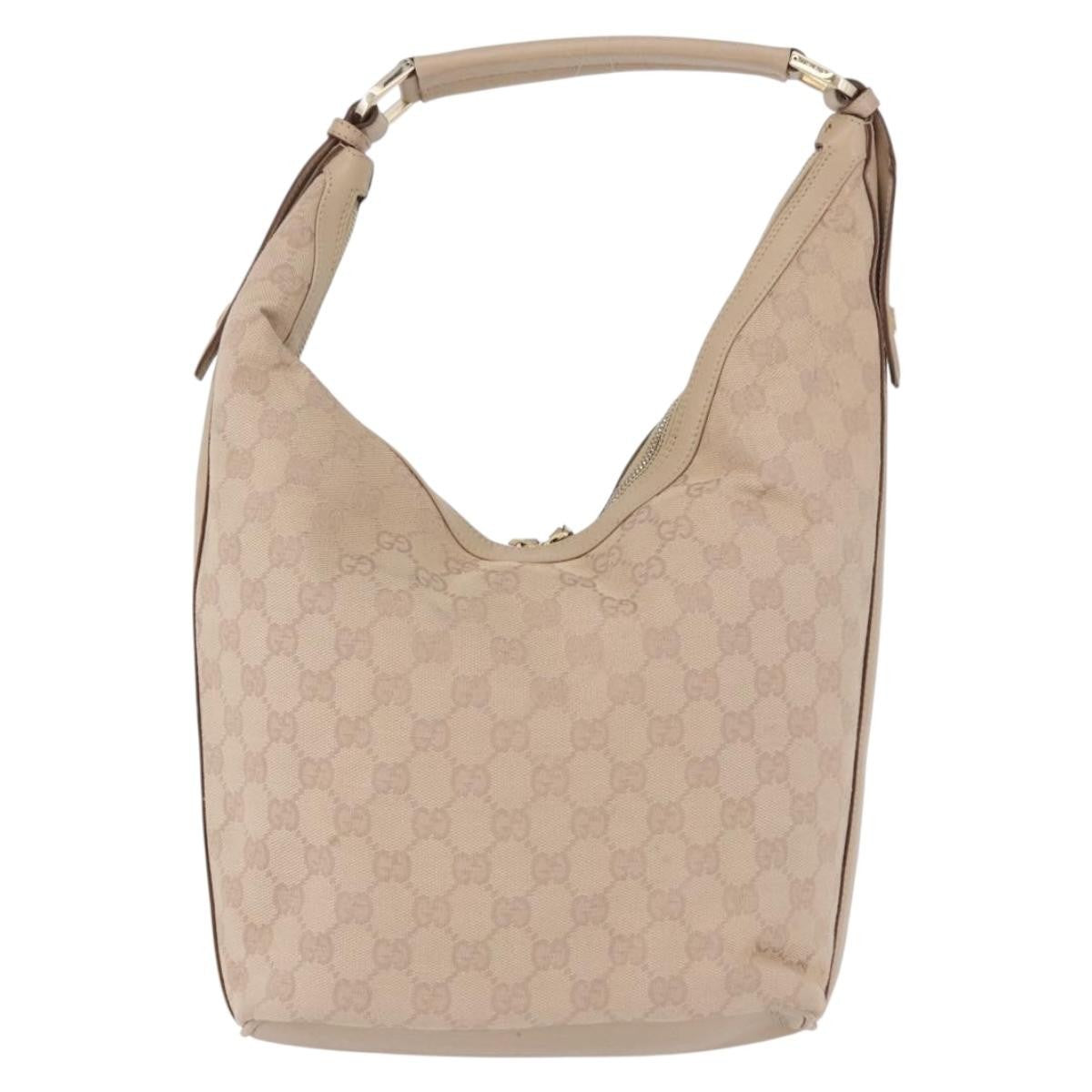 Gucci Zip Hobo Canvas Beige Canvas Handbag (Pre-Owned)