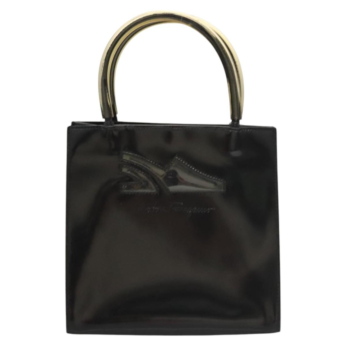 Salvatore Ferragamo Vintage Patent Leather Black Patent_Leather Handbag (Pre-Owned)