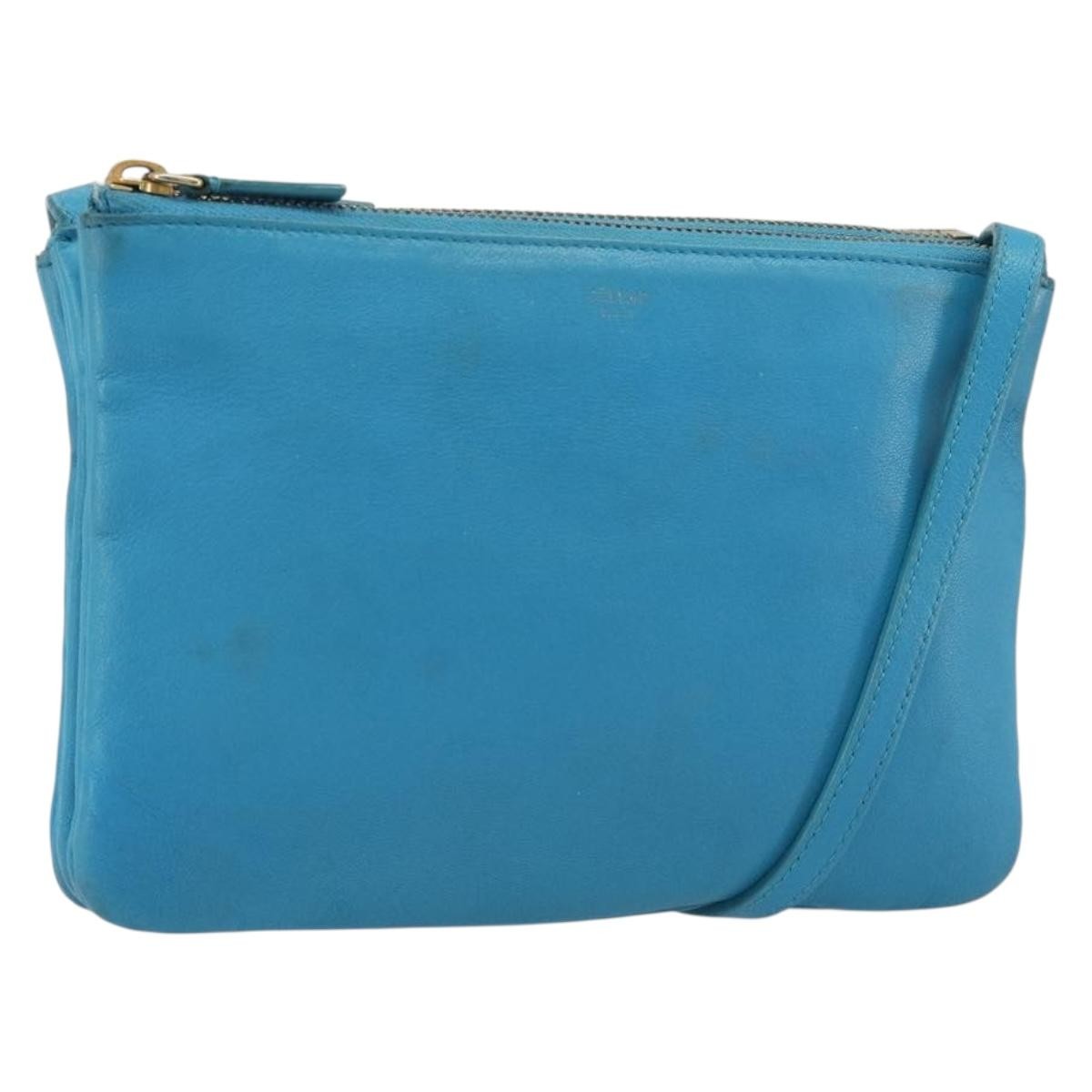 Celine Trio Leather Blue Leather Crossbody Bag Bag (Pre-Owned)