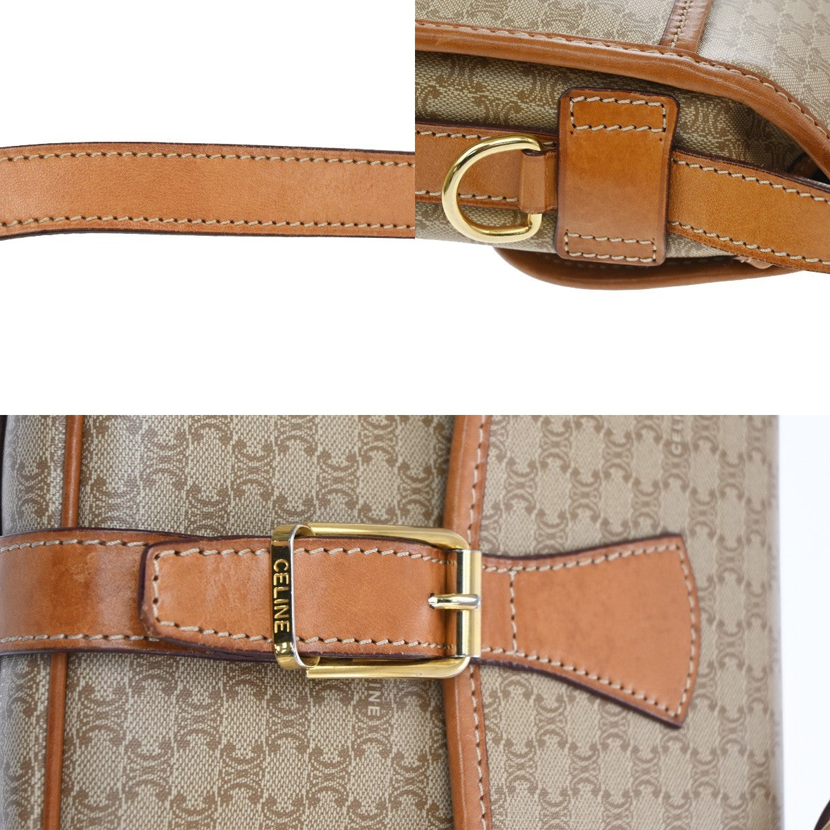 Celine Vintage Macadam Canvas And Leather Beige Canvas Shoulder Bag Bag (Pre-Owned)