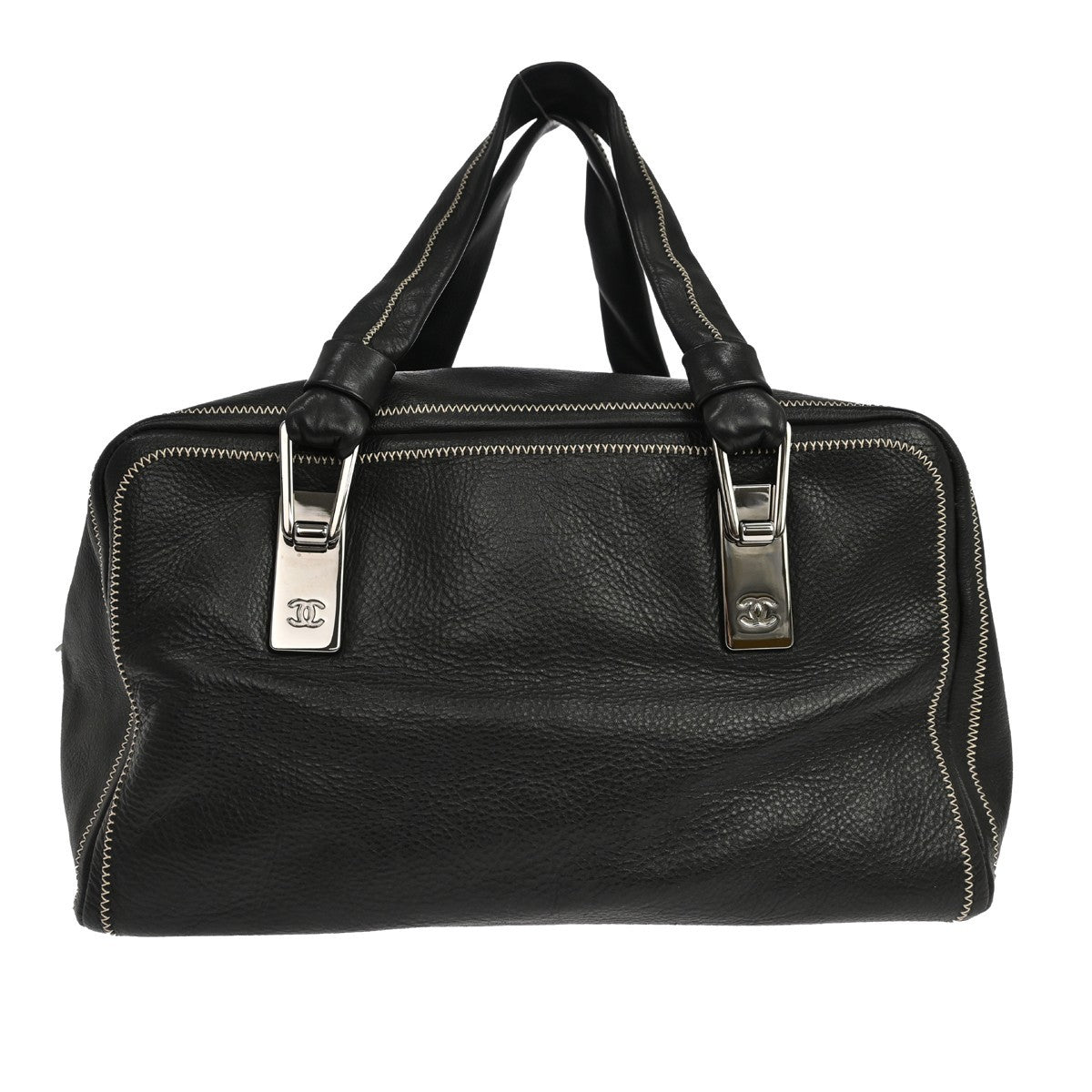 Chanel Vintage Bowler Lambskin Black Leather Handbag (Pre-Owned)
