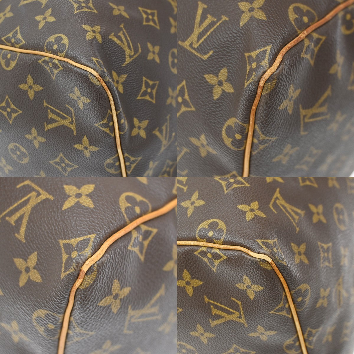 Louis Vuitton Keepall Monogram Canvas Brown Leather Travel Bag Bag (Pre-Owned)