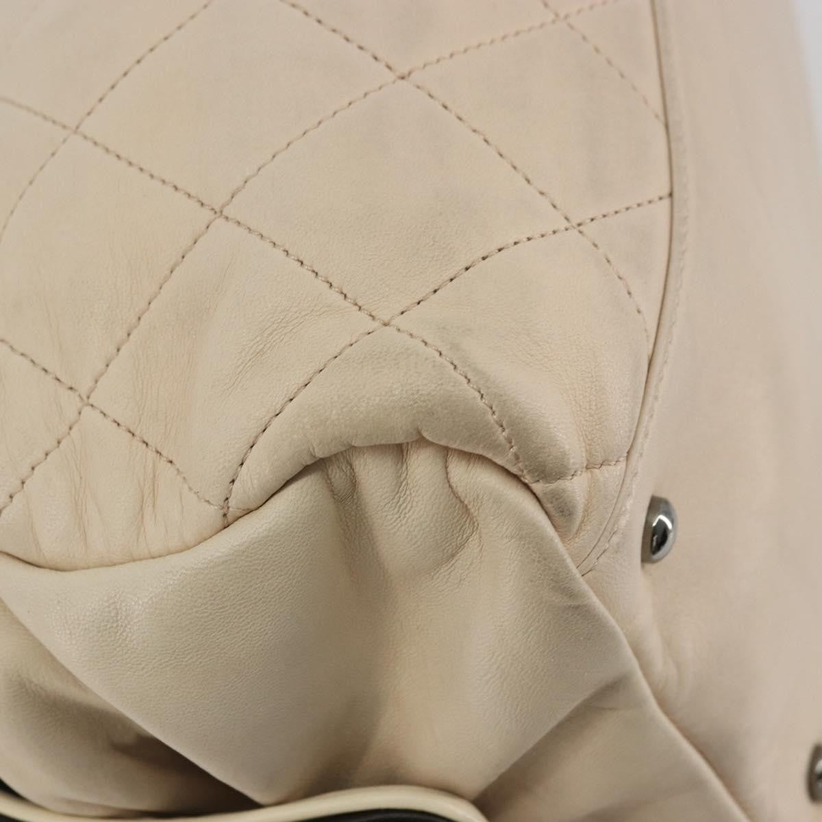 Chanel Sport Line Bowler Quilted Leather Beige Leather Handbag (Pre-Owned)