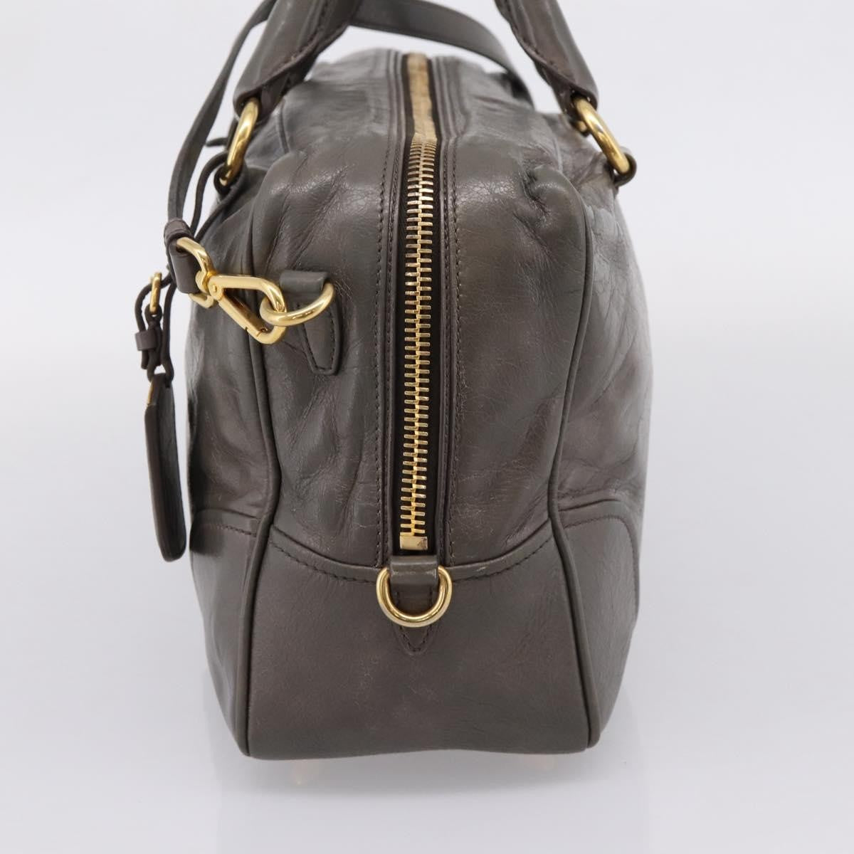 Prada Convertible Bauletto Vitello Shine Gray Leather Handbag (Pre-Owned)