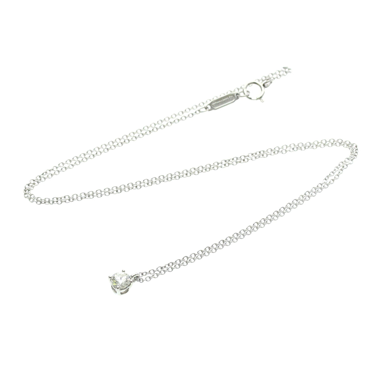 Tiffany & Co. Solitaire Pendant Platinum With Emerald Cut Diamond Silver Platinum Necklace Jewelry (Pre-Owned)