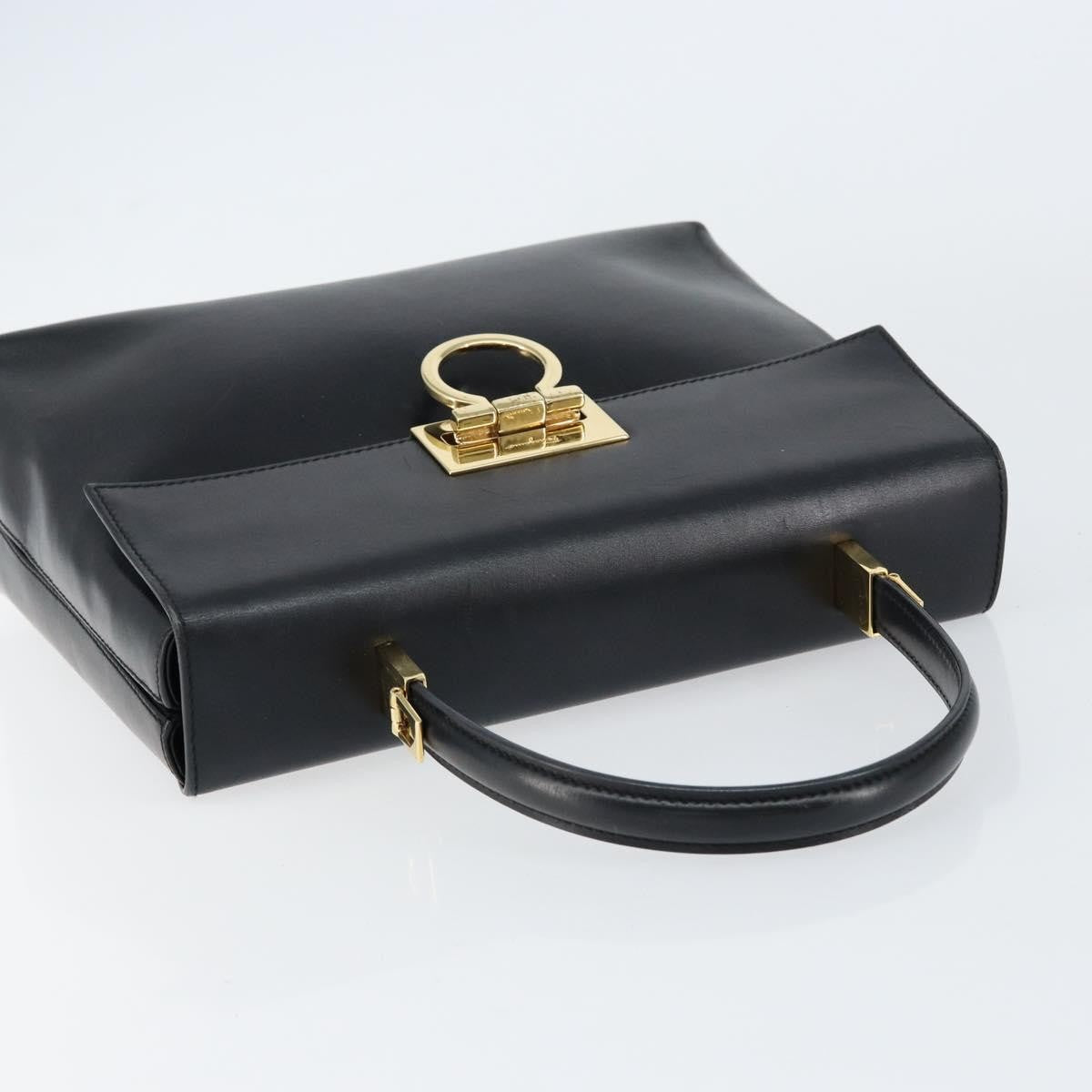 Salvatore Ferragamo Gancini Convertible Top Handle Leather Black Leather Handbag (Pre-Owned)