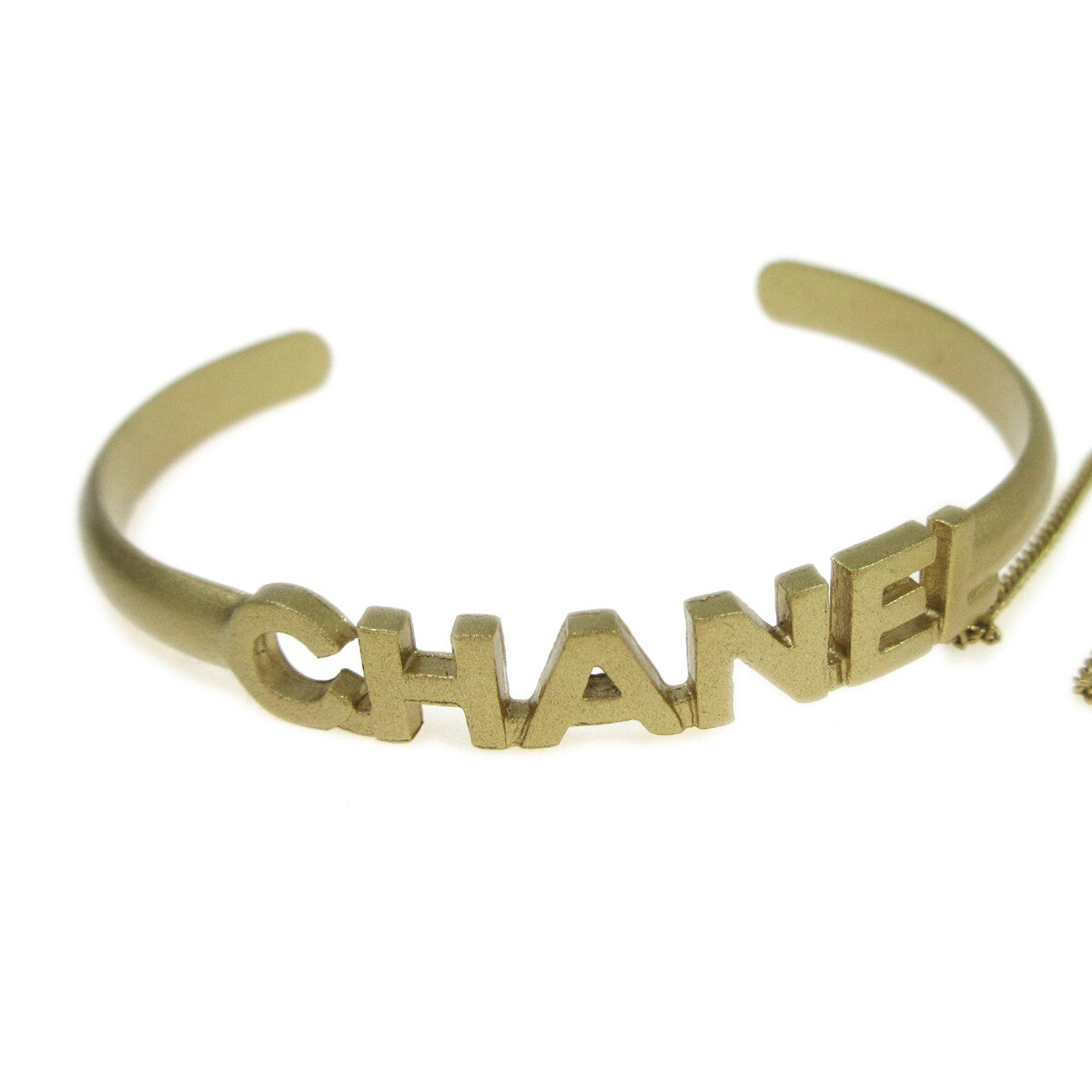 Chanel Logo Cuff With Cc Metal With Crystal Gold Gold Bracelet Jewelry (Pre-Owned)