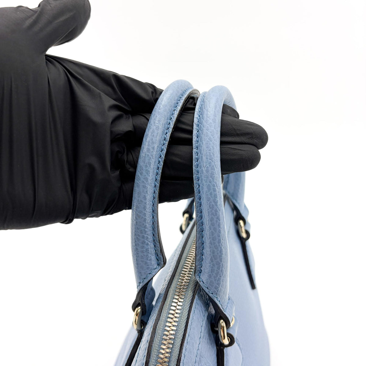 Gucci Convertible Dome Satchel Leather Blue Calfskin Handbag (Pre-Owned)