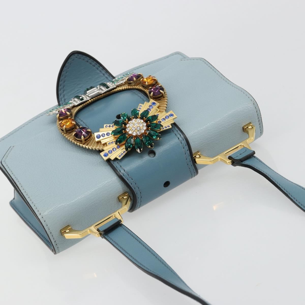 Miu Miu Madras Crystal Buckle Leather Blue Leather Shoulder Bag Bag (Pre-Owned)