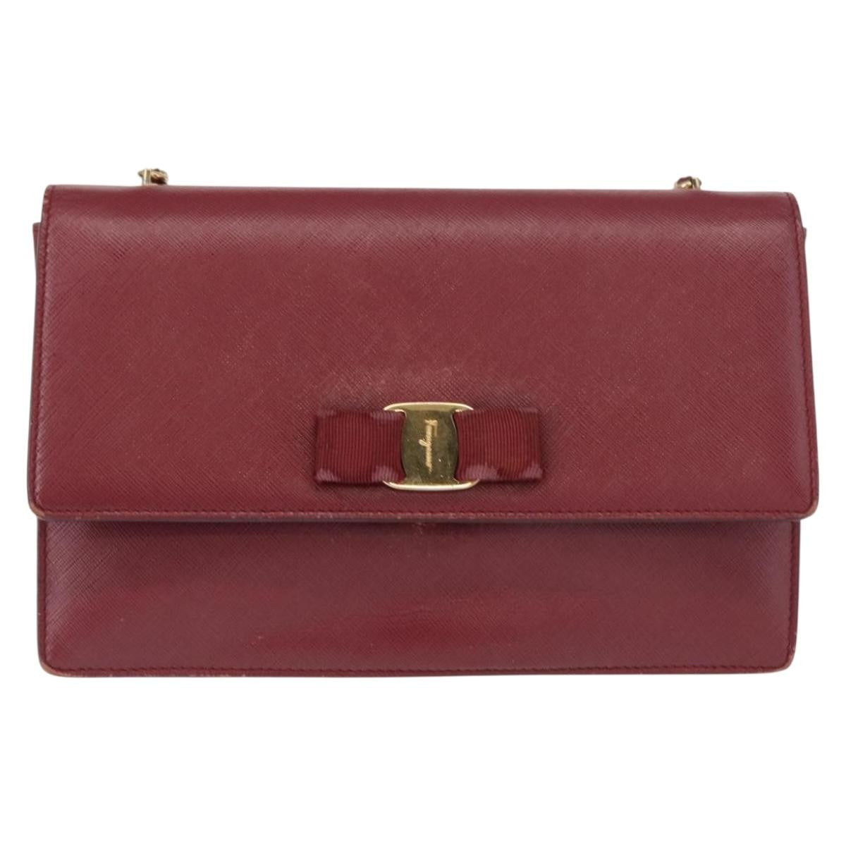Salvatore Ferragamo Vala Chain Leather Burgundy Leather Shoulder Bag Bag (Pre-Owned)