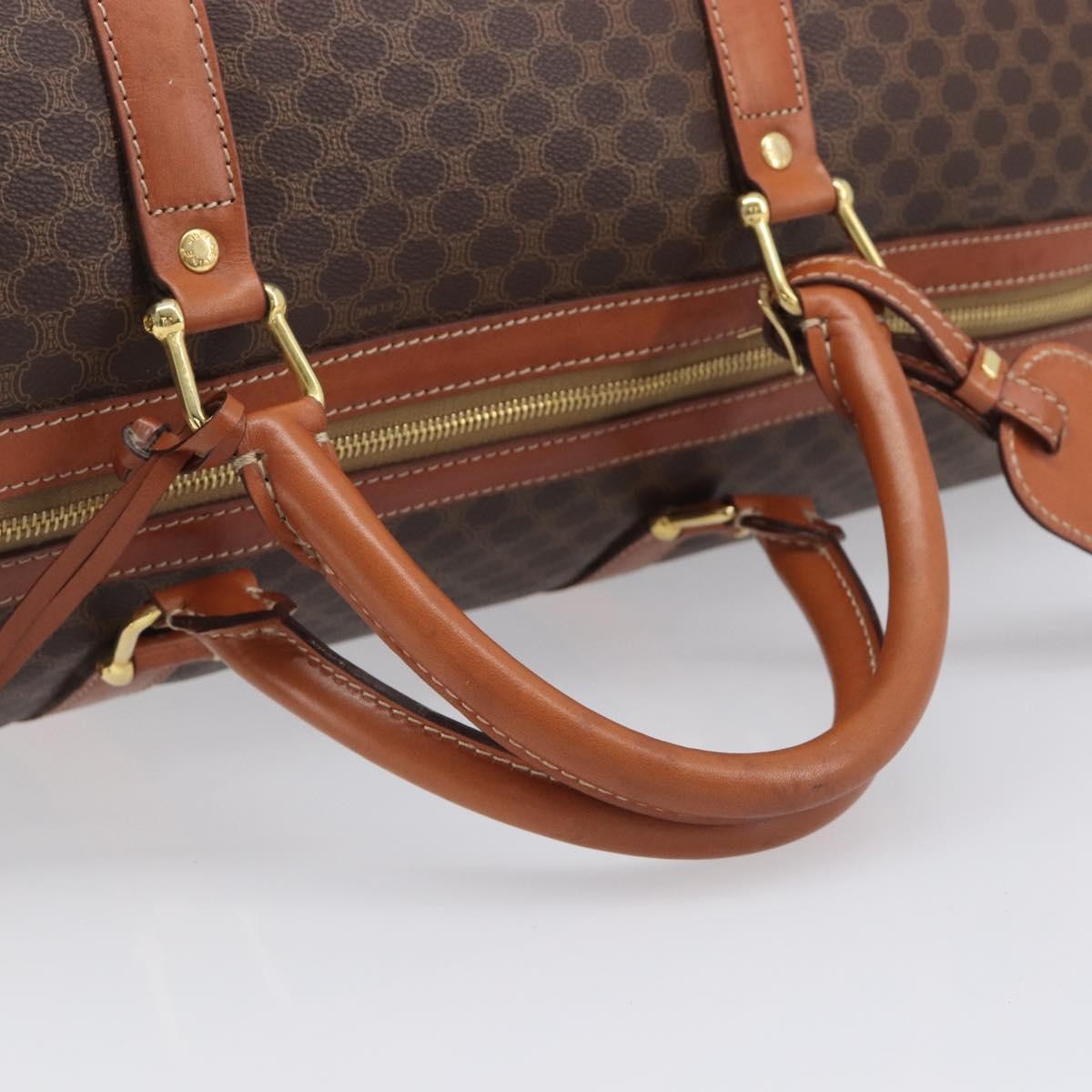 Celine Vintage Duffle Macadam Coated Canvas Brown Canvas Handbag (Pre-Owned)