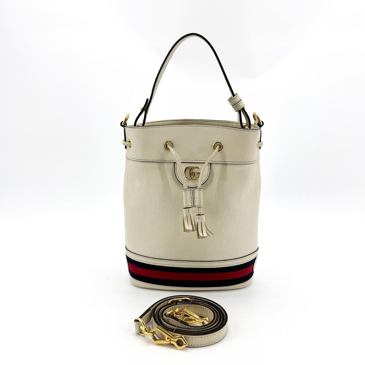 Gucci Ophidia Bucket Leather White Leather Handbag (Pre-Owned)