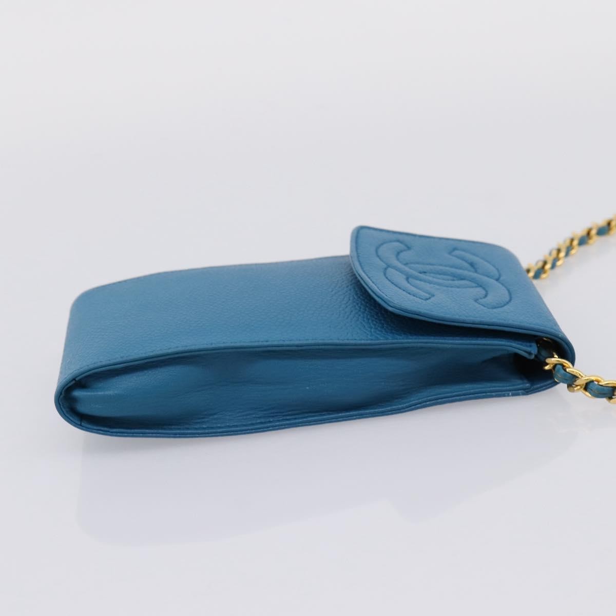 Chanel Vintage Cc Phone Holder Caviar Blue Leather Clutche & Pouche Bag (Pre-Owned)