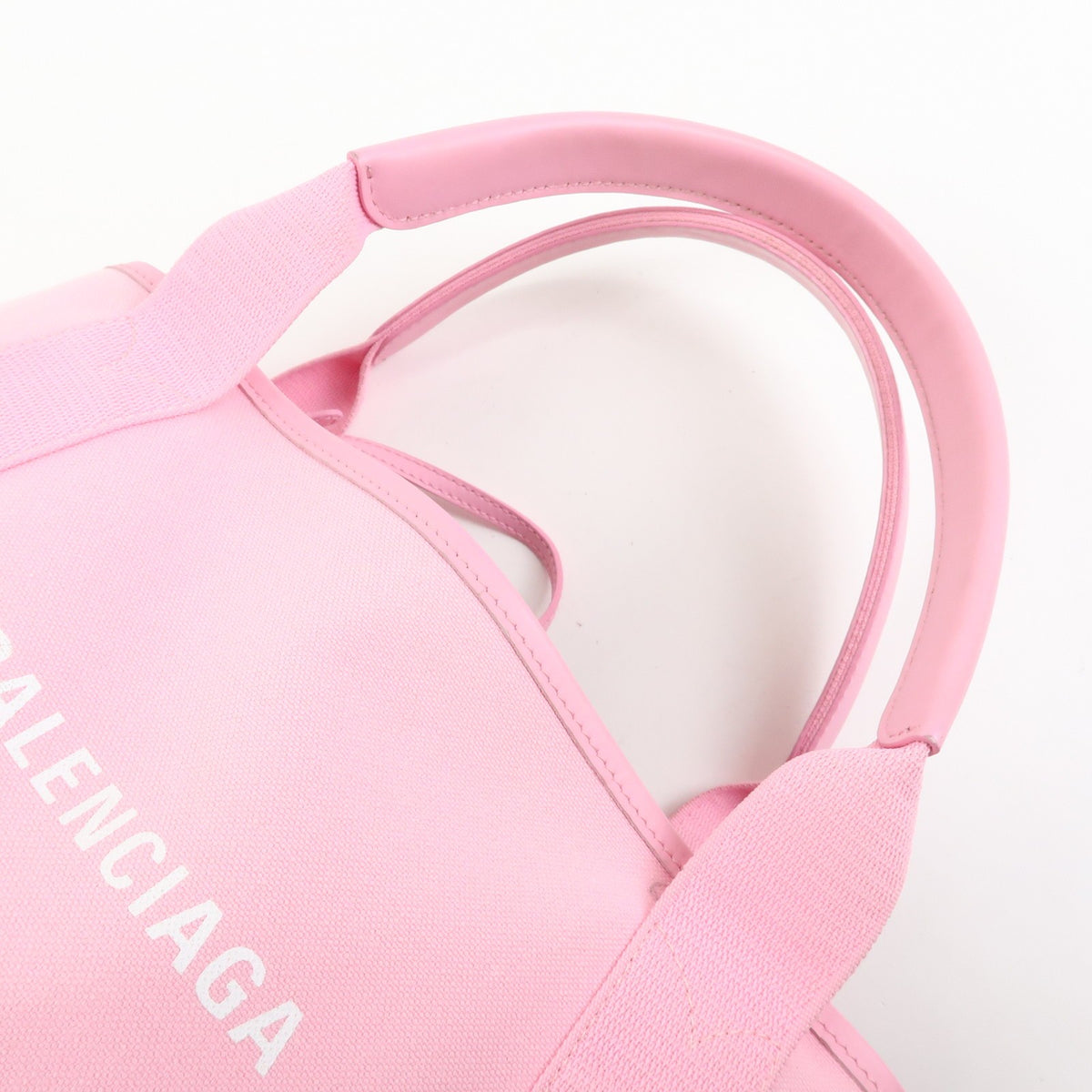 Balenciaga Navy Cabas Canvas With Leather Pink Canvas Tote Bag Bag (Pre-Owned)