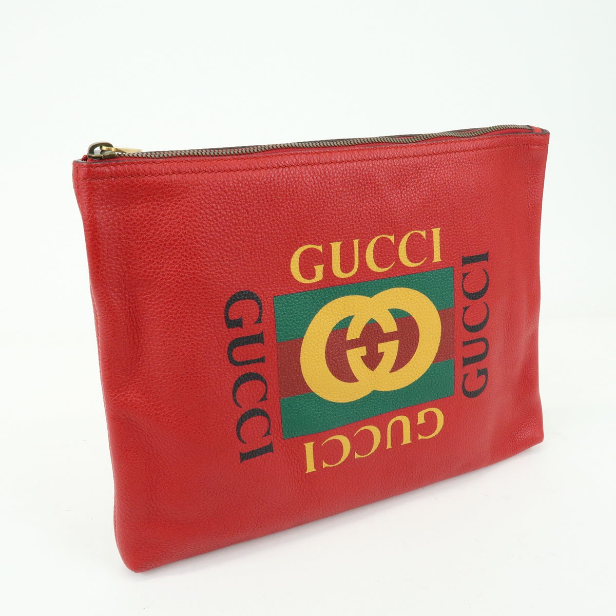 Gucci Logo Portfolio Printed Leather Red Leather Clutche & Pouche Bag (Pre-Owned)