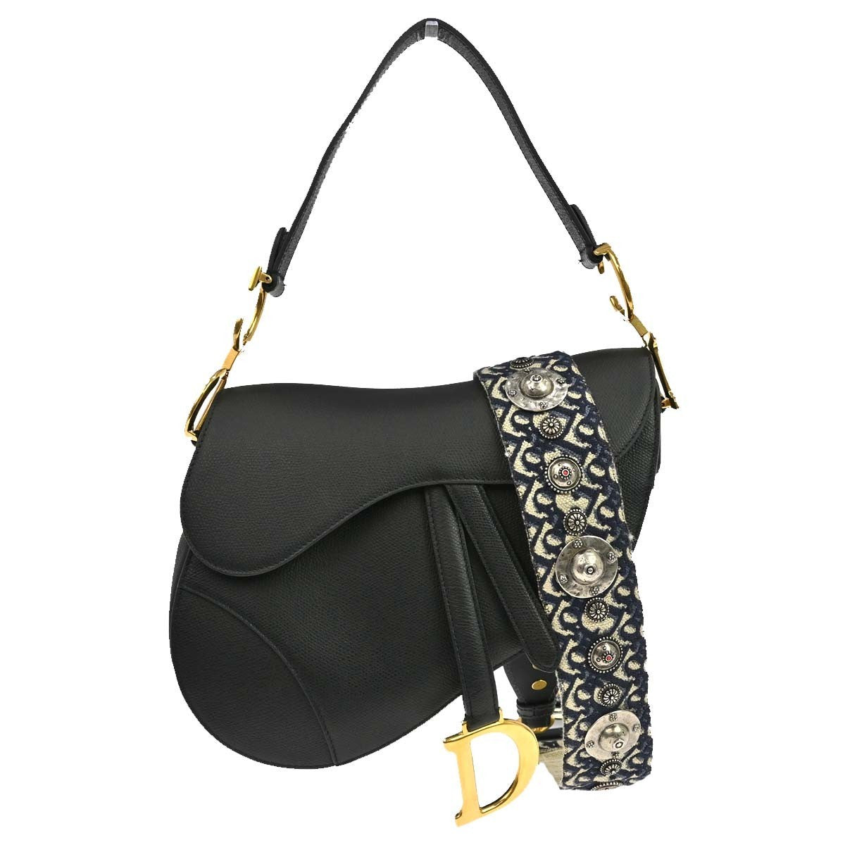 Christian Dior Saddle Leather Black Leather Handbag (Pre-Owned)