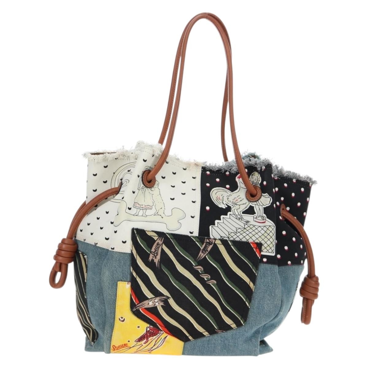 Loewe Paula's Ibiza Flamenco Knot Patchwork Denim And Leather Multicolour Denim_Jeans Tote Bag Bag (Pre-Owned)