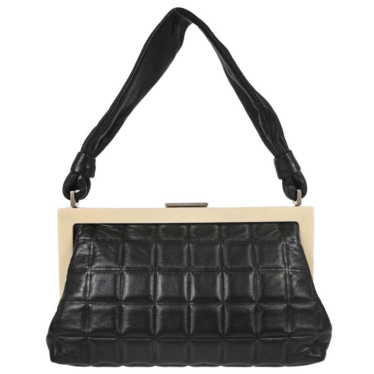 Chanel Chocolate Bar Frame Quilted Lambskin Black Leather Shoulder Bag Bag (Pre-Owned)