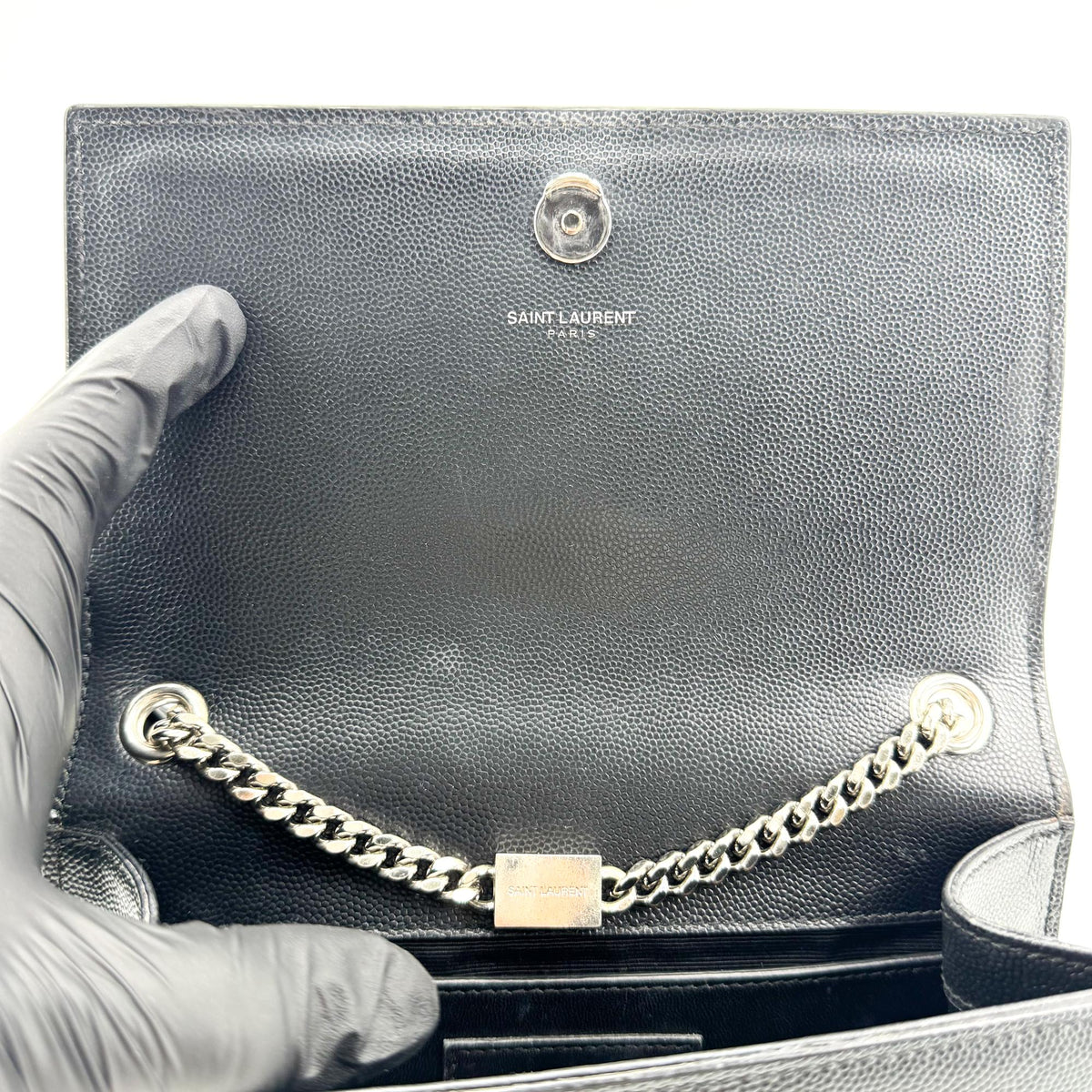 Saint Laurent Classic Monogram Grainy Leather Black Leather Crossbody Bag Bag (Pre-Owned)