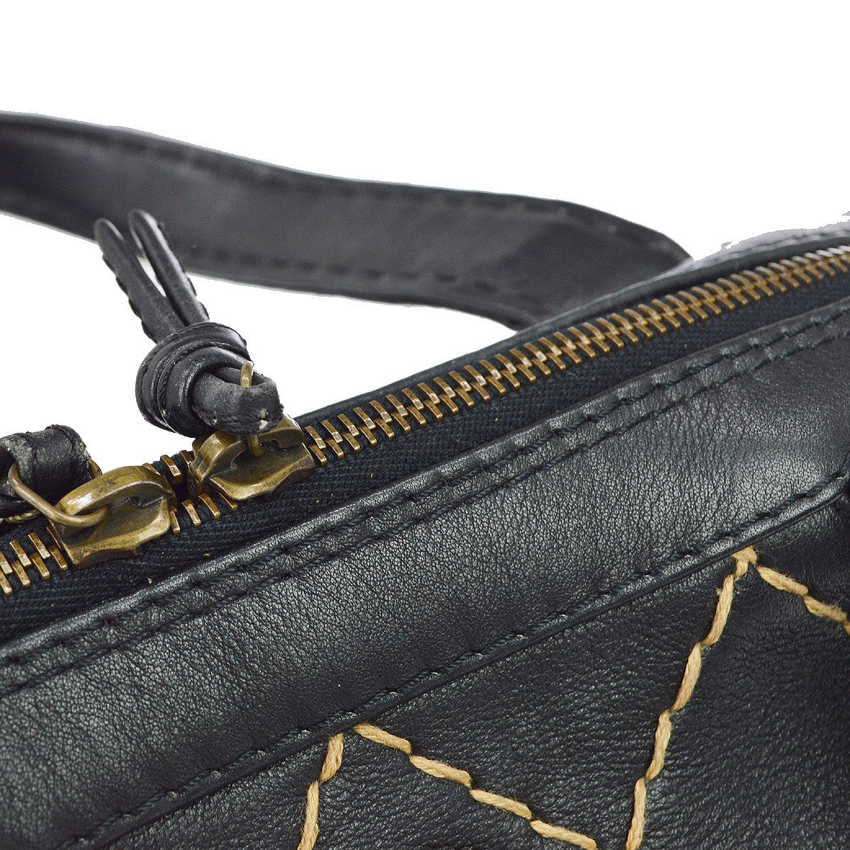 Chanel Surpique Zip Around Satchel Quilted Leather Black Leather Handbag (Pre-Owned)