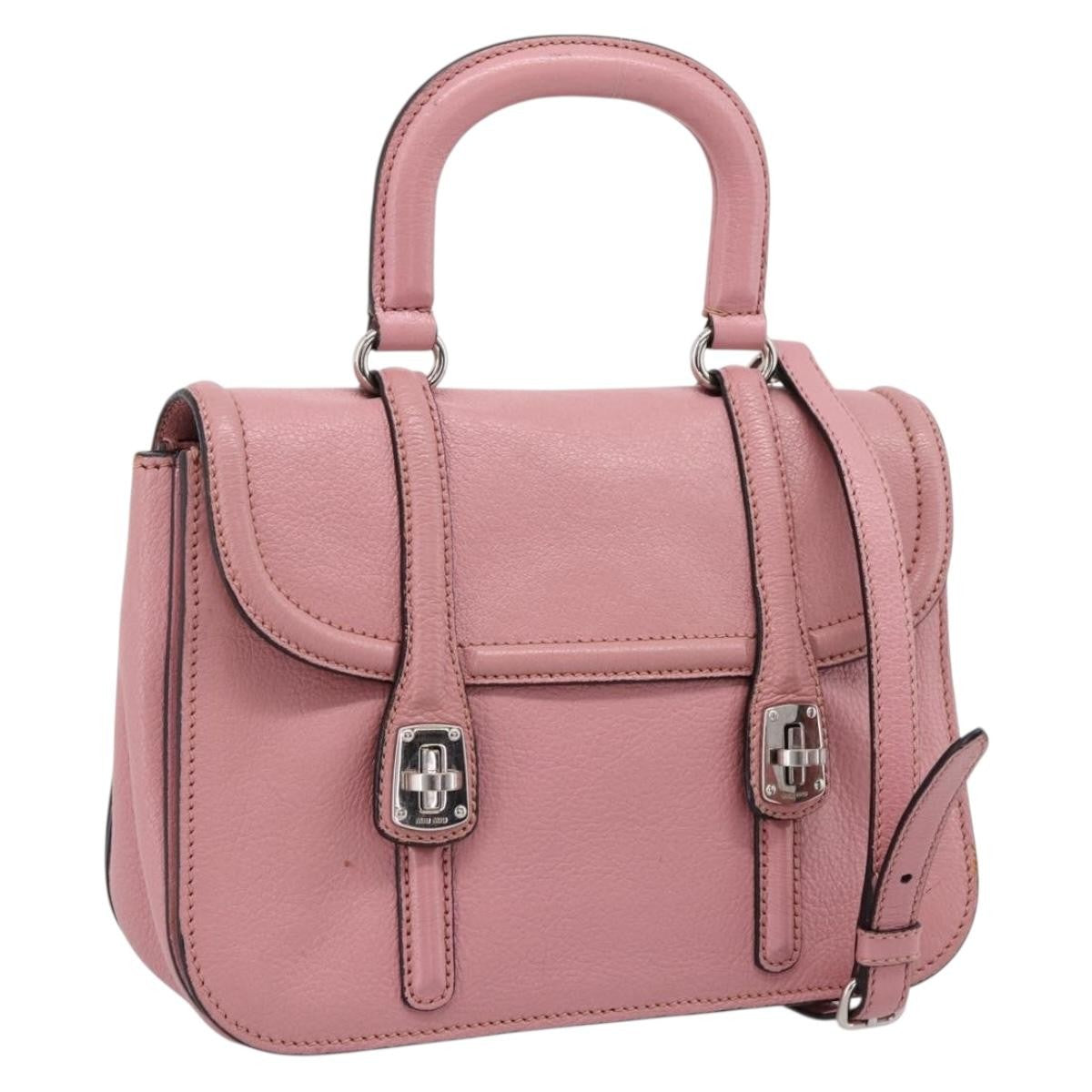 Miu Miu Beau Top Handle Leather Pink Leather Handbag (Pre-Owned)