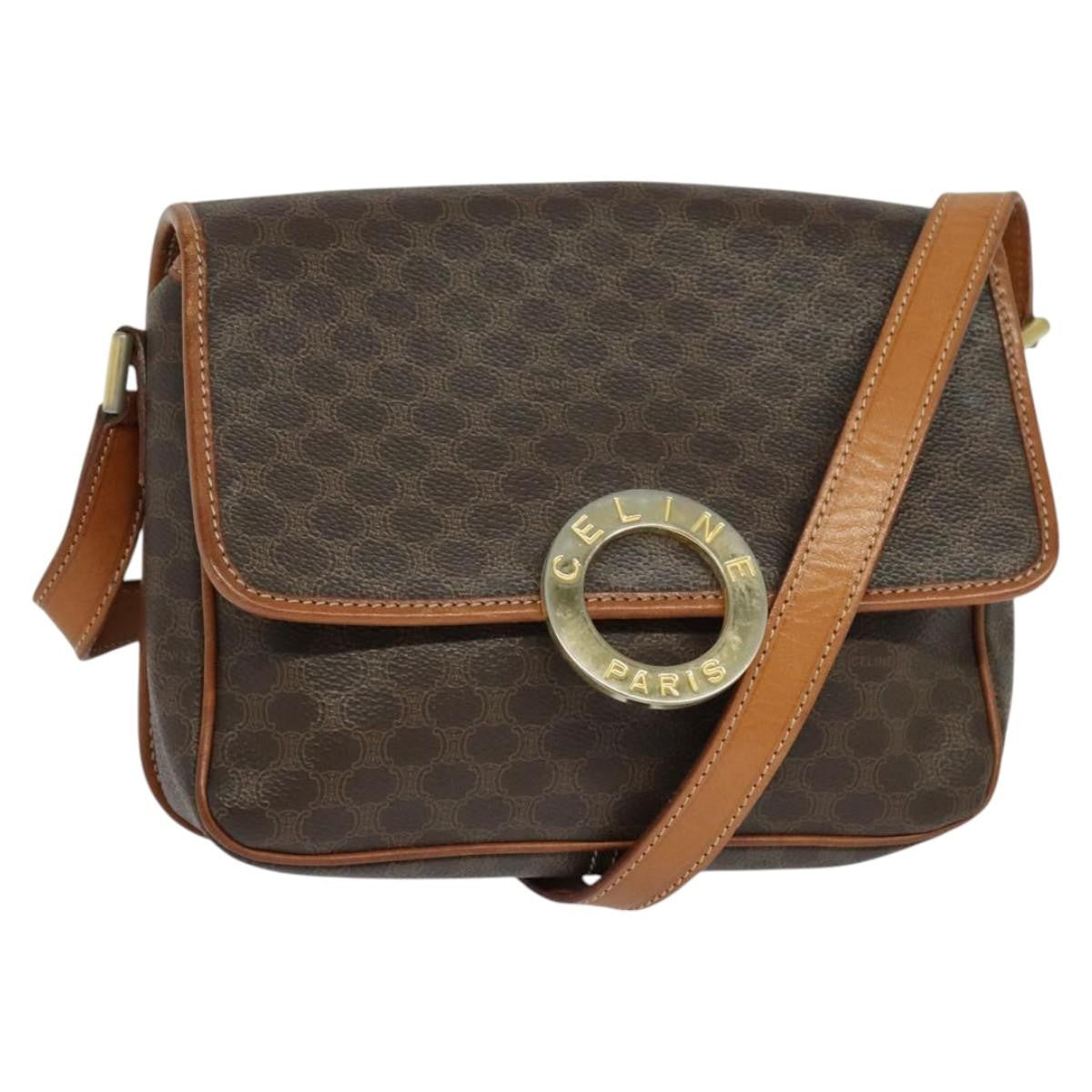 Celine Vintage Macadam Circle Logo Canvas And Leather Brown Canvas Shoulder Bag Bag (Pre-Owned)