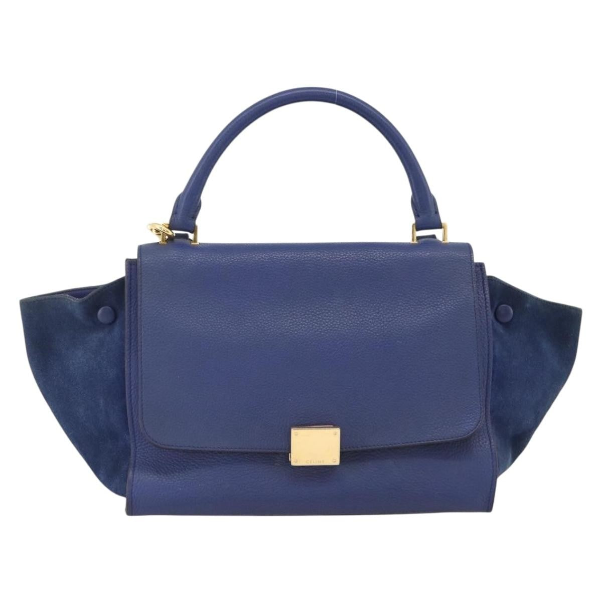 Celine Trapeze Leather With Suede Blue Leather Handbag (Pre-Owned)