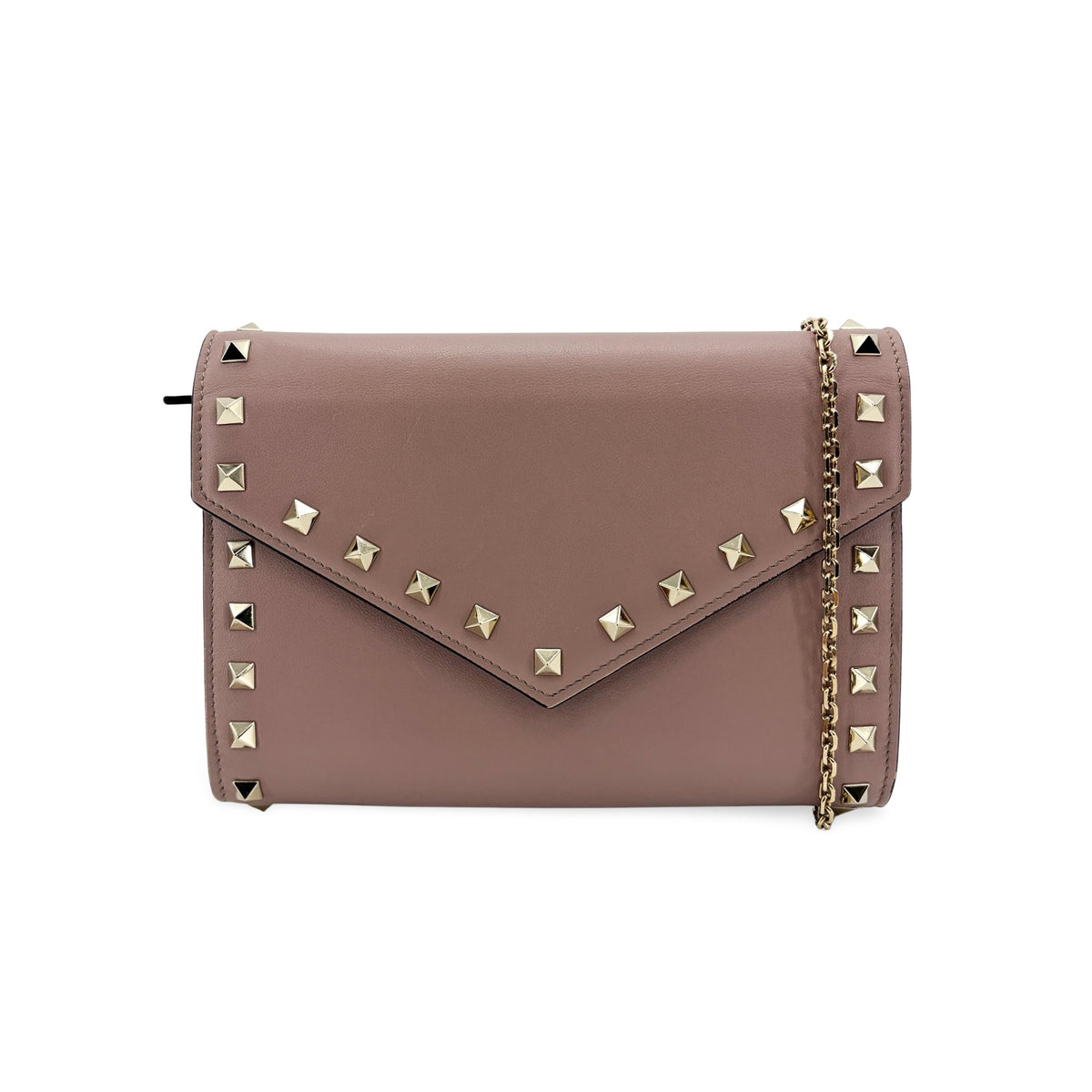 Valentino Garavani Rockstud Envelope Chain Leather Beige Leather Crossbody Bag Bag (Pre-Owned)