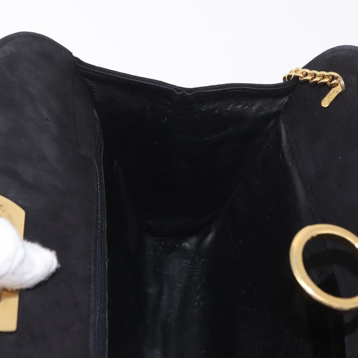 Salvatore Ferragamo Gancini Chain Suede Black Suede Shoulder Bag Bag (Pre-Owned)
