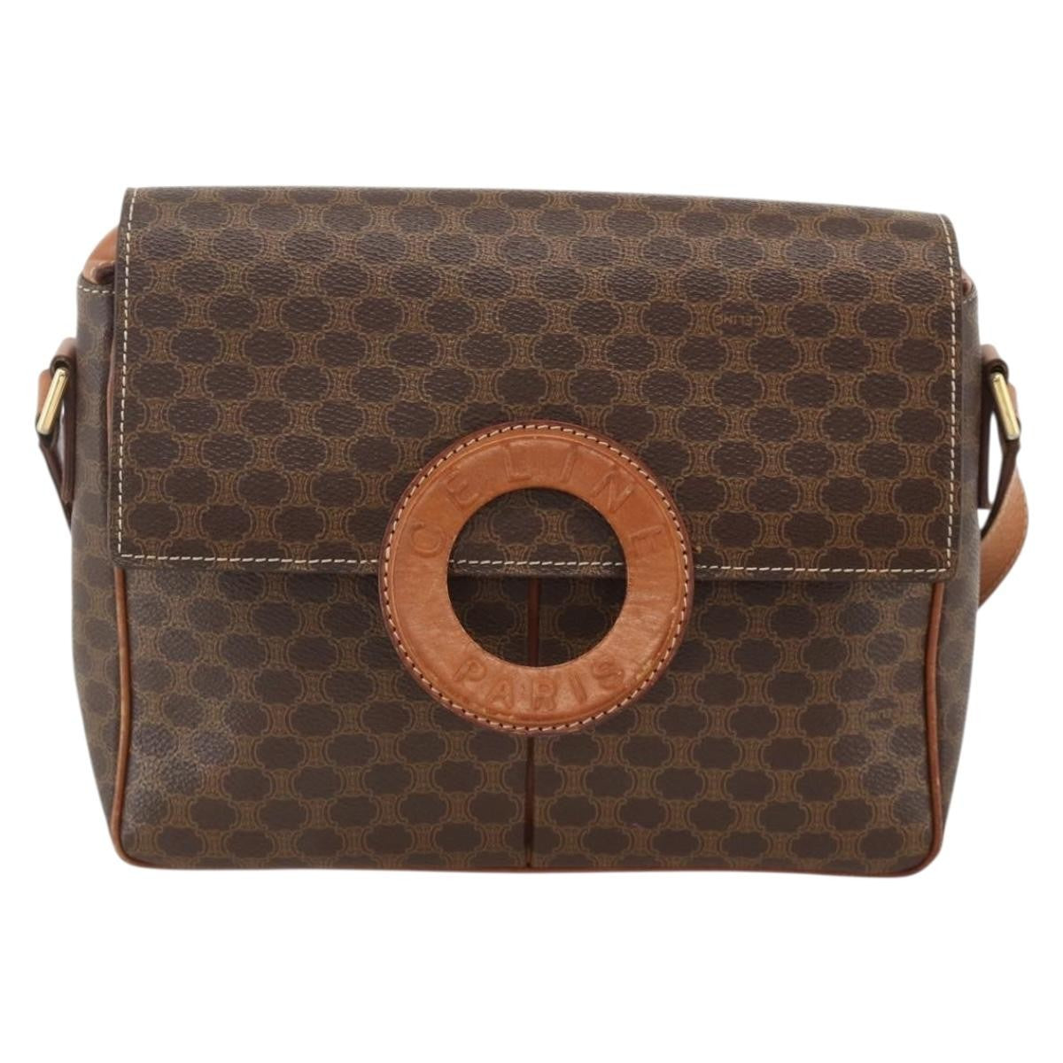 Celine Vintage Macadam Circle Logo Canvas And Leather Brown Canvas Shoulder Bag Bag (Pre-Owned)