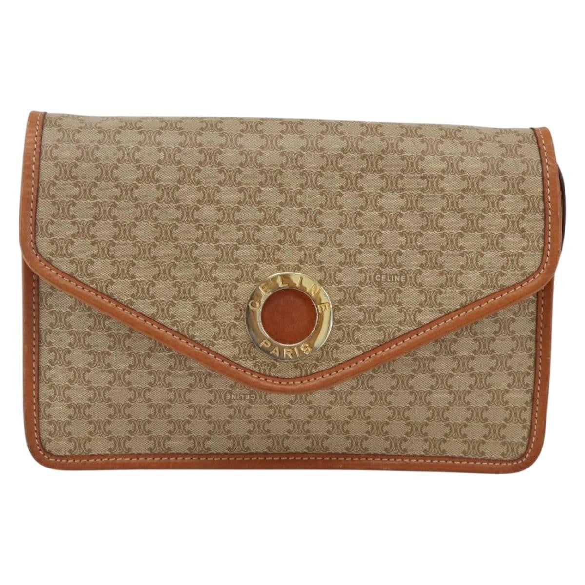 Celine Vintage Macadam Circle Logo Canvas And Leather Beige Canvas Shoulder Bag Bag (Pre-Owned)