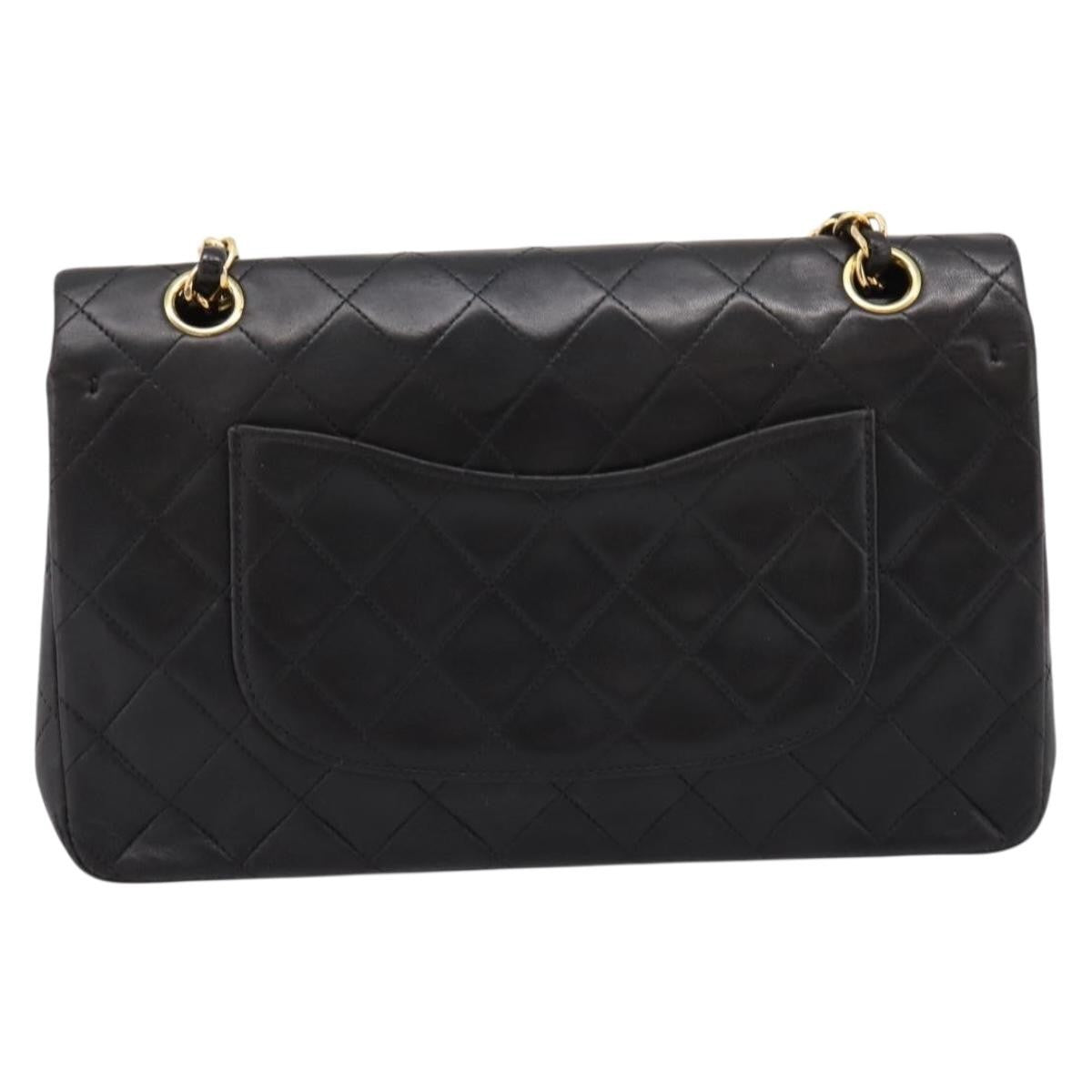 Chanel Classic Double Flap Quilted Lambskin Black Leather Shoulder Bag Bag (Pre-Owned)