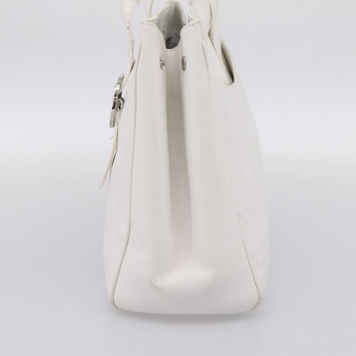Christian Dior D Buckle Tote Cannage Stitch Leather White Leather Tote Bag Bag (Pre-Owned)