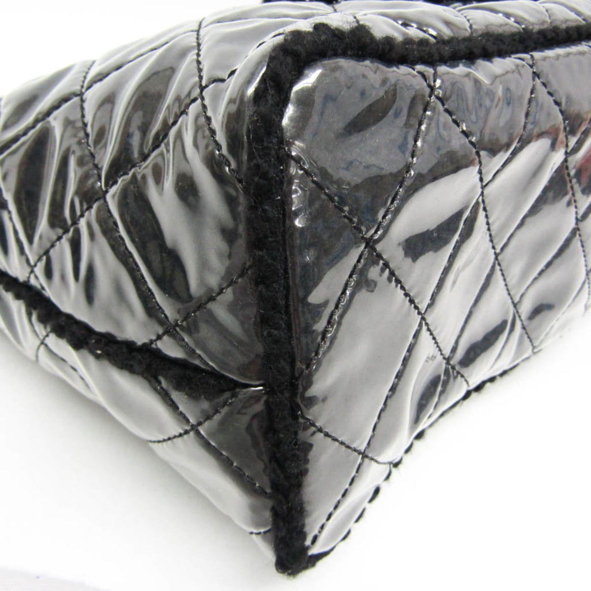 Chanel Funny Tweed Quilted Vinyl Black Plastic Tote Bag Bag (Pre-Owned)