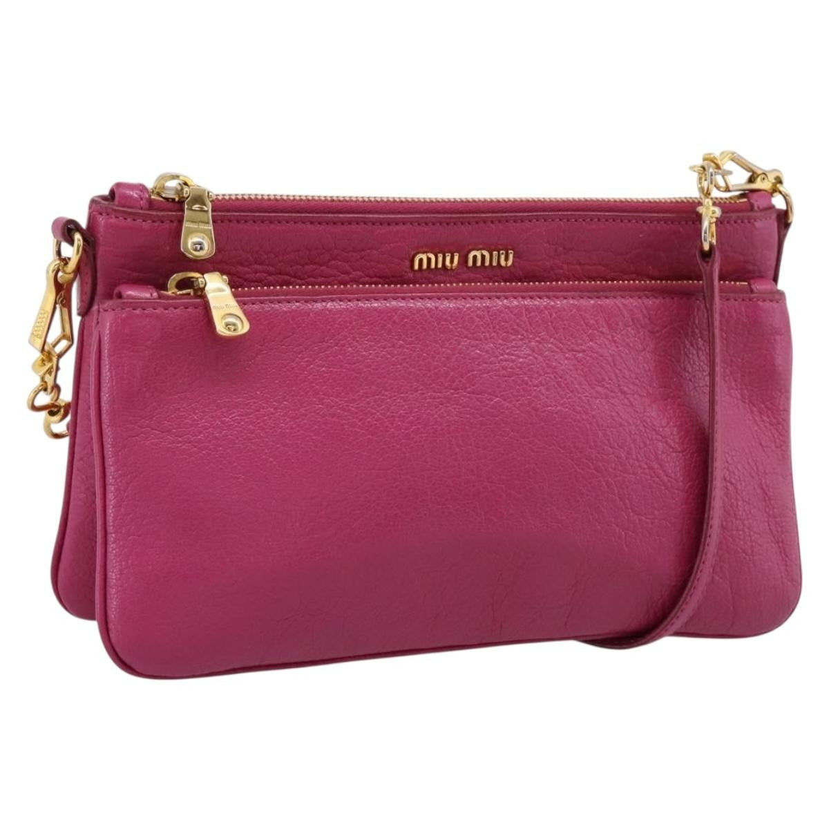 Miu Miu Madras Double Zip Leather Pink Leather Crossbody Bag Bag (Pre-Owned)