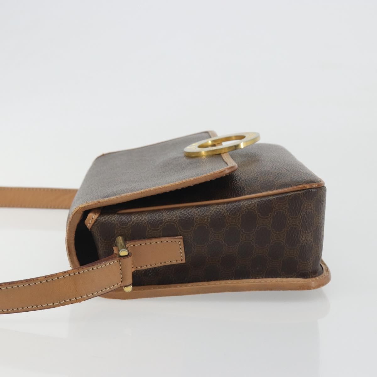 Celine Vintage Macadam Circle Logo Canvas And Leather Brown Canvas Shoulder Bag Bag (Pre-Owned)