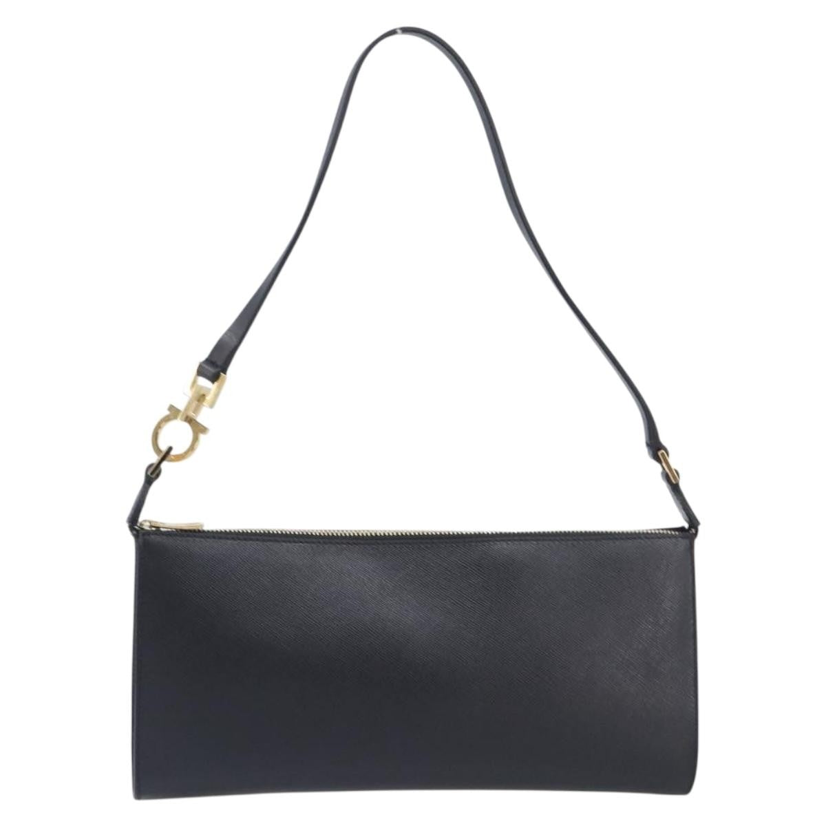 Salvatore Ferragamo Vintage Gancini Pochette Leather Black Leather Clutche & Pouche Bag (Pre-Owned)